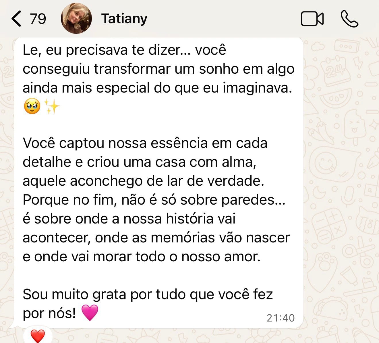 Feedback da cliente Tatiany sobre a Casa Serenita