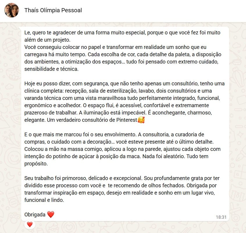 Feedback da cliente Thais sobre consultorio estetico